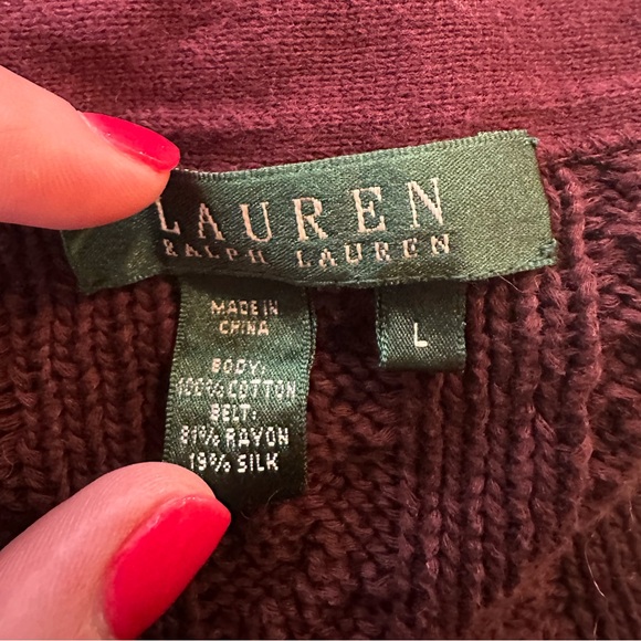 Lauren Ralph Lauren Large Burgundy Cable Knit Cardigan - Picture 6 of 6